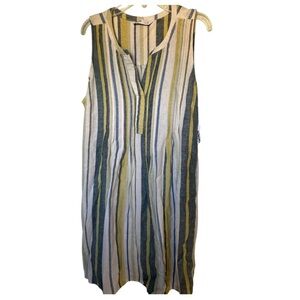 Sonoma Green and Yellow Pleated Sundress V-Neck Midi